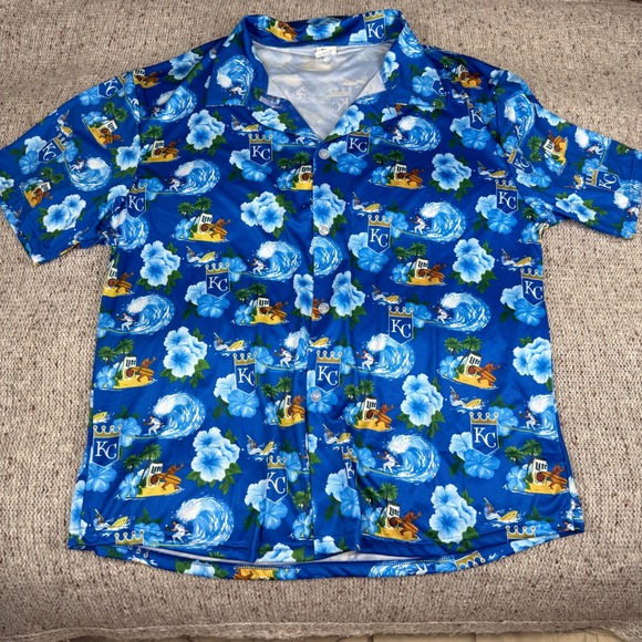 KC Hawaiian Shirt Surfing Beer Graphic Button Up Short‎ Sleeve XL - Picture 1 of 6